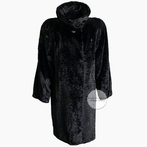Steve by Searle Coat Black Faux Persian Lamb Fur Neiman Marcus Vintage 90s